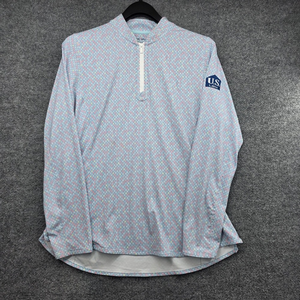 Peter Millar Mens Large Pickleball Print Print Quarter Zip Pullover UPF 50+ Blue - Picture 1 of 6